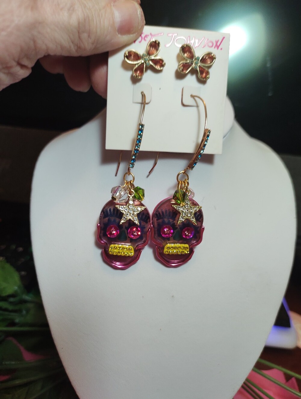 Betsey Johnson Pink Skull Star Dangle Drop Earrings & Butterfly Earrings